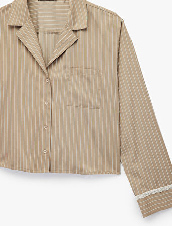 Rahat Kalıp Uzun Kollu Gömlek Yaka Pijama Üstü