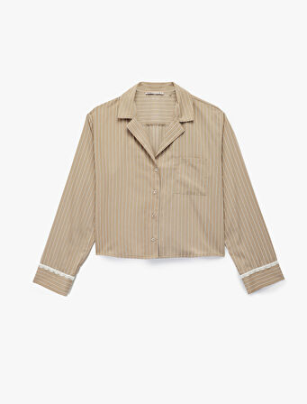 Rahat Kalıp Uzun Kollu Gömlek Yaka Pijama Üstü