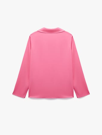 Uzun Kollu Kalpli Gömlek Yaka Saten Pijama Üstü