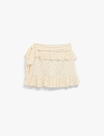 Slim Fit Fırfırlı Dantelli Mini Etek