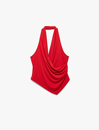 Sırt Dekolteli Asimetrik Kesim Kruvaze Degaje Yaka Bluz