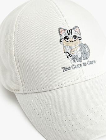 Kedi İşlemeli Kep Şapka