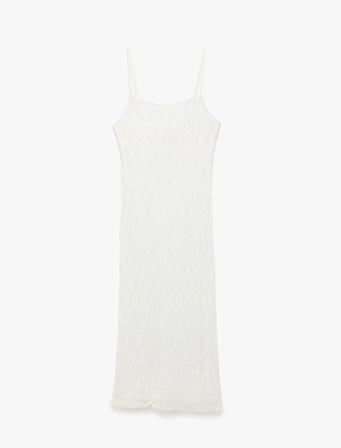 Astarlı Slim Fit Midi Boy İnce Askılı Dantelli Elbise