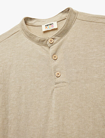 Viskon Karışımlı Düğmeli Kısa Kollu Hakim Yaka Tişört