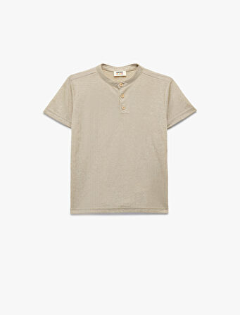 Viskon Karışımlı Düğmeli Kısa Kollu Hakim Yaka Tişört