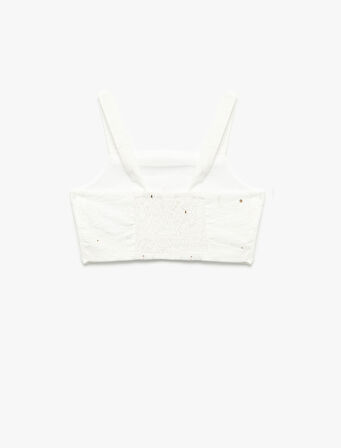 Kare Yaka Dokulu Askılı Viskon Crop Bluz