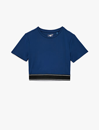 Biyeli Lastikli Kısa Kollu Bisiklet Yaka Crop Spor Tişört