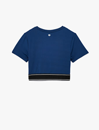 Biyeli Lastikli Kısa Kollu Bisiklet Yaka Crop Spor Tişört