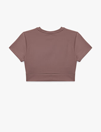 Slim Fit Kısa Kollu Bisiklet Yaka Crop Spor Tişört