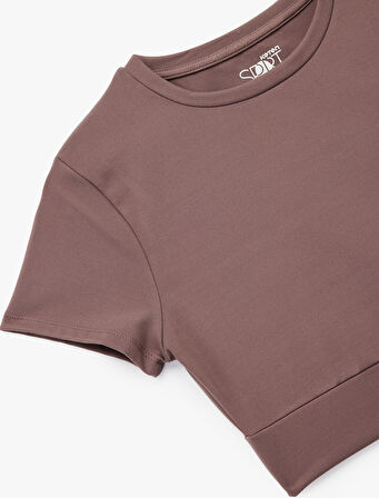 Slim Fit Kısa Kollu Bisiklet Yaka Crop Spor Tişört