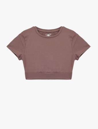 Slim Fit Kısa Kollu Bisiklet Yaka Crop Spor Tişört