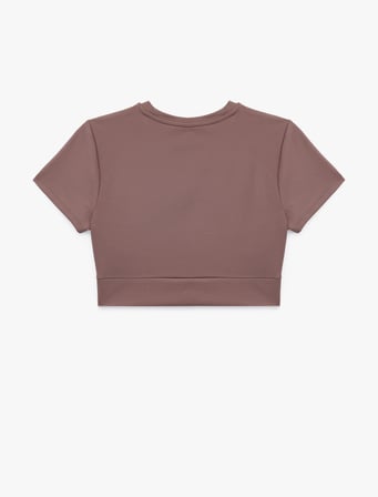 Slim Fit Kısa Kollu Bisiklet Yaka Crop Spor Tişört