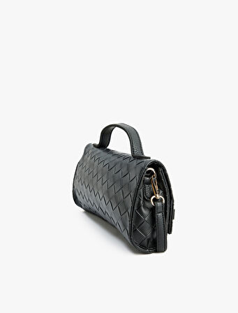 Örgü Dokulu Metal Tokalı Saplı Askılı Omuz Çantası