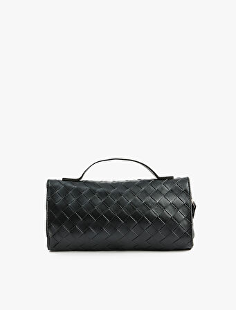 Örgü Dokulu Metal Tokalı Saplı Askılı Omuz Çantası