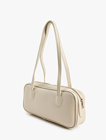 Saplı Fermuarlı Suni Deri Omuz Çantası