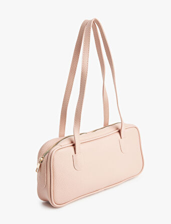 Saplı Fermuarlı Suni Deri Omuz Çantası