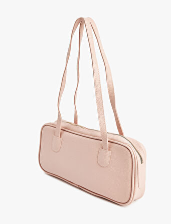 Saplı Fermuarlı Suni Deri Omuz Çantası