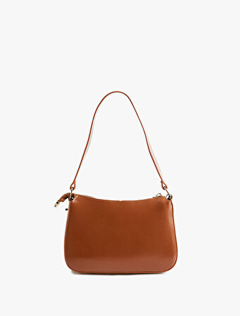 Aksesuar Detaylı Fermuarlı Askılı Suni Deri Omuz Çantası