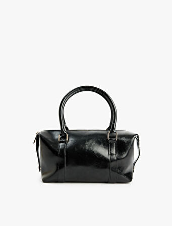 Metal Aksesuarlı Tokalı Fermuarlı Suni Deri El Çantası