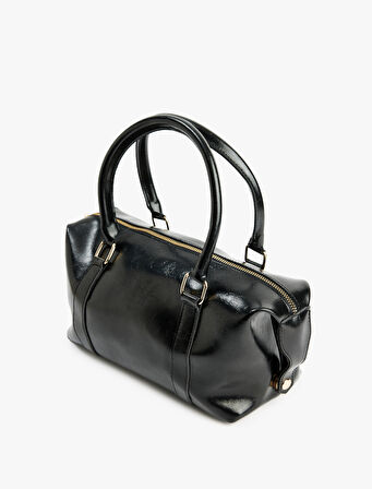 Metal Aksesuarlı Tokalı Fermuarlı Suni Deri El Çantası