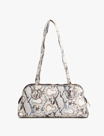 Yılan Derisi Desenli Fermuarlı Saplı Omuz Çantası