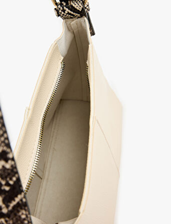 Suni Yılan Derisi Detaylı Fermuarlı Tote Çanta