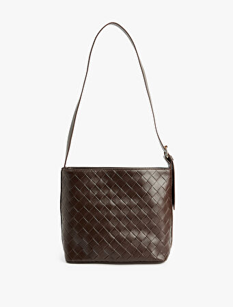 Örgü Desenli Suni Deri Metal Tokalı Tote Çanta