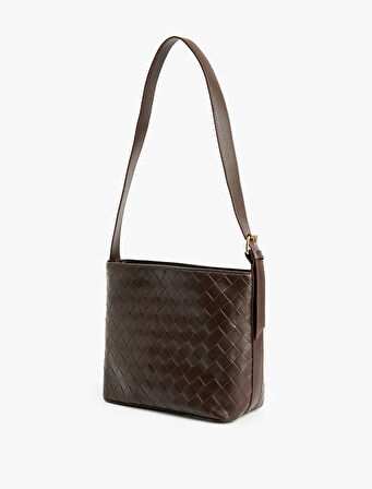 Örgü Desenli Suni Deri Metal Tokalı Tote Çanta