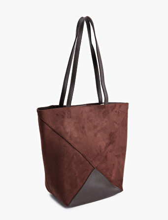 Süet Görünümlü Suni Deri Detaylı Tote Çanta