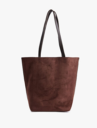 Süet Görünümlü Suni Deri Detaylı Tote Çanta