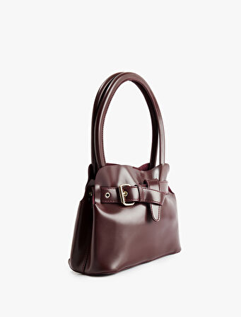 Metalik Aksesuarlı Toka Detaylı Saplı Suni Deri Çanta