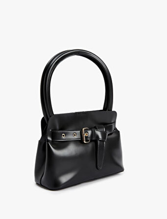 Metalik Aksesuarlı Toka Detaylı Saplı Suni Deri Çanta