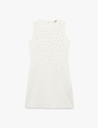 Slim Fit Kolsuz Bisiklet Yaka Taşlı Mini Elbise