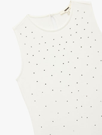 Slim Fit Kolsuz Bisiklet Yaka Taşlı Mini Elbise