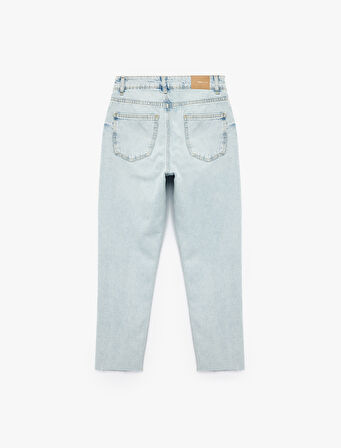 Pamuklu Slim Fit Yüksek Bel Mom Jean Pantolon - Mom Slim Jean