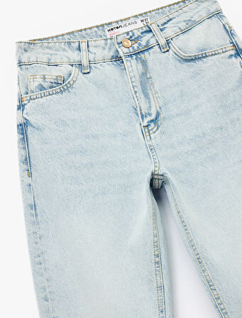 Pamuklu Slim Fit Yüksek Bel Mom Jean Pantolon - Mom Slim Jean