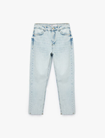 Pamuklu Slim Fit Yüksek Bel Mom Jean Pantolon - Mom Slim Jean