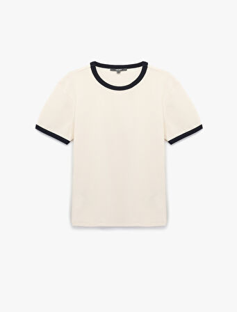 Kısa Kollu Bisiklet Yaka Renk Kontrastlı Pamuklu Slim Fit Tişört