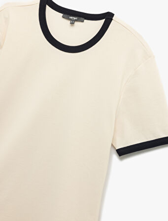 Kısa Kollu Bisiklet Yaka Renk Kontrastlı Pamuklu Slim Fit Tişört