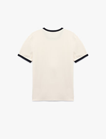 Kısa Kollu Bisiklet Yaka Renk Kontrastlı Pamuklu Slim Fit Tişört