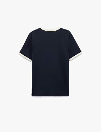 Kısa Kollu Bisiklet Yaka Tok Kumaş Renk Kontrastlı Pamuklu Slim Fit Tişört