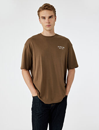 Kısa Kollu Oversize Tok Kumaş Bisiklet Yaka Pamuklu Arkası Baskılı Tişört