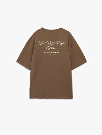 Kısa Kollu Oversize Tok Kumaş Bisiklet Yaka Pamuklu Arkası Baskılı Tişört