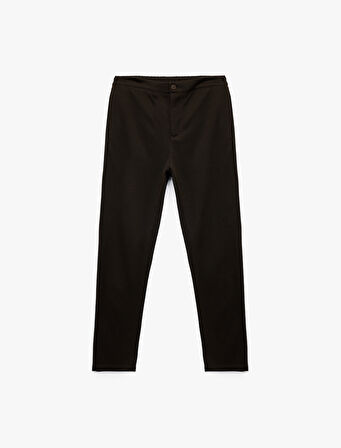 Viskon Karışımlı Cep Detaylı Pike Kumaş Düğmeli Pantolon