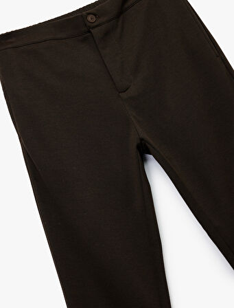 Viskon Karışımlı Cep Detaylı Pike Kumaş Düğmeli Pantolon