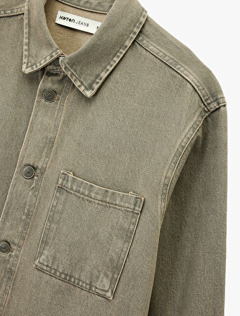 Rahat Kalıp Uzun Kollu Cep Detaylı Düğmeli Klasik Yaka Pamuklu Jean Ceket