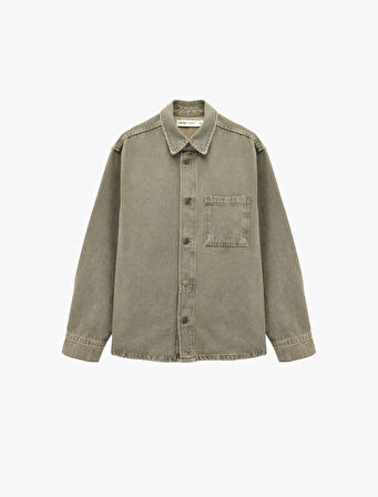 Rahat Kalıp Uzun Kollu Cep Detaylı Düğmeli Klasik Yaka Pamuklu Jean Ceket