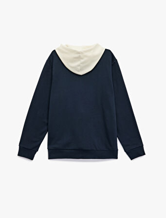 Kanguru Cepli Uzun Kollu Baskılı Şardonlu Renk Kontrastlı Kapşonlu Sweatshirt