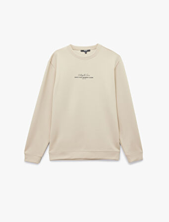 Uzun Kollu Bisiklet Yaka Baskılı Sweatshirt