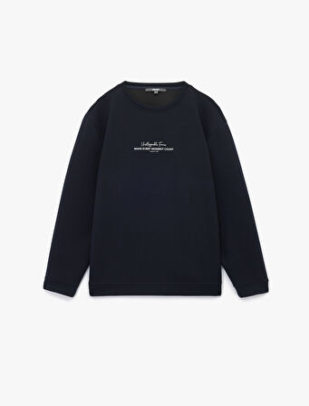 Uzun Kollu Bisiklet Yaka Baskılı Sweatshirt